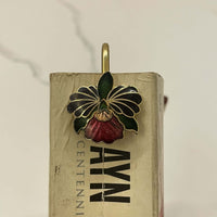 Brass Floral Bookmark – Black & Red Enamel Handmade Bookmark