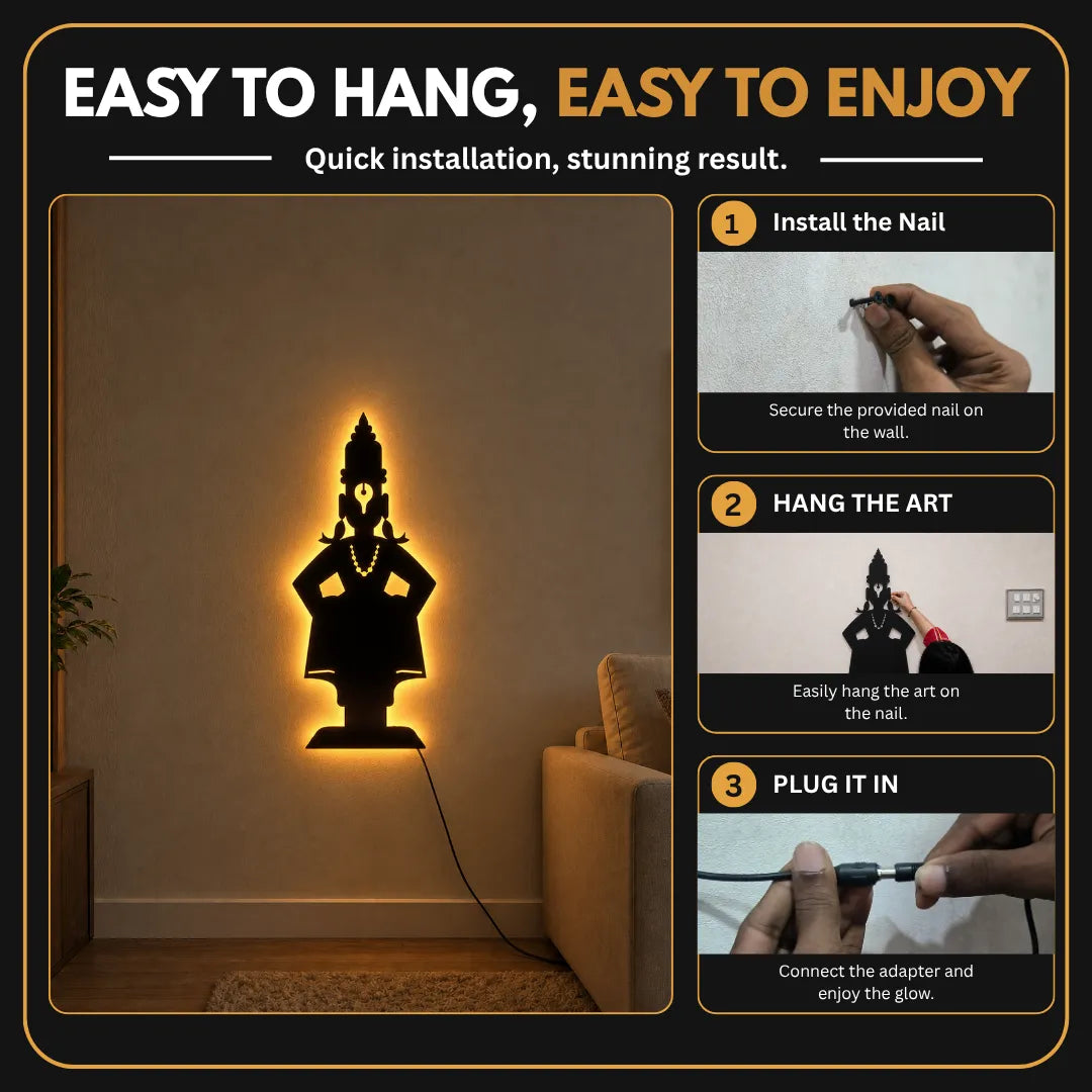 Lord Vitthal Metal Wall Art With Light – LED Wall Hanging Décor