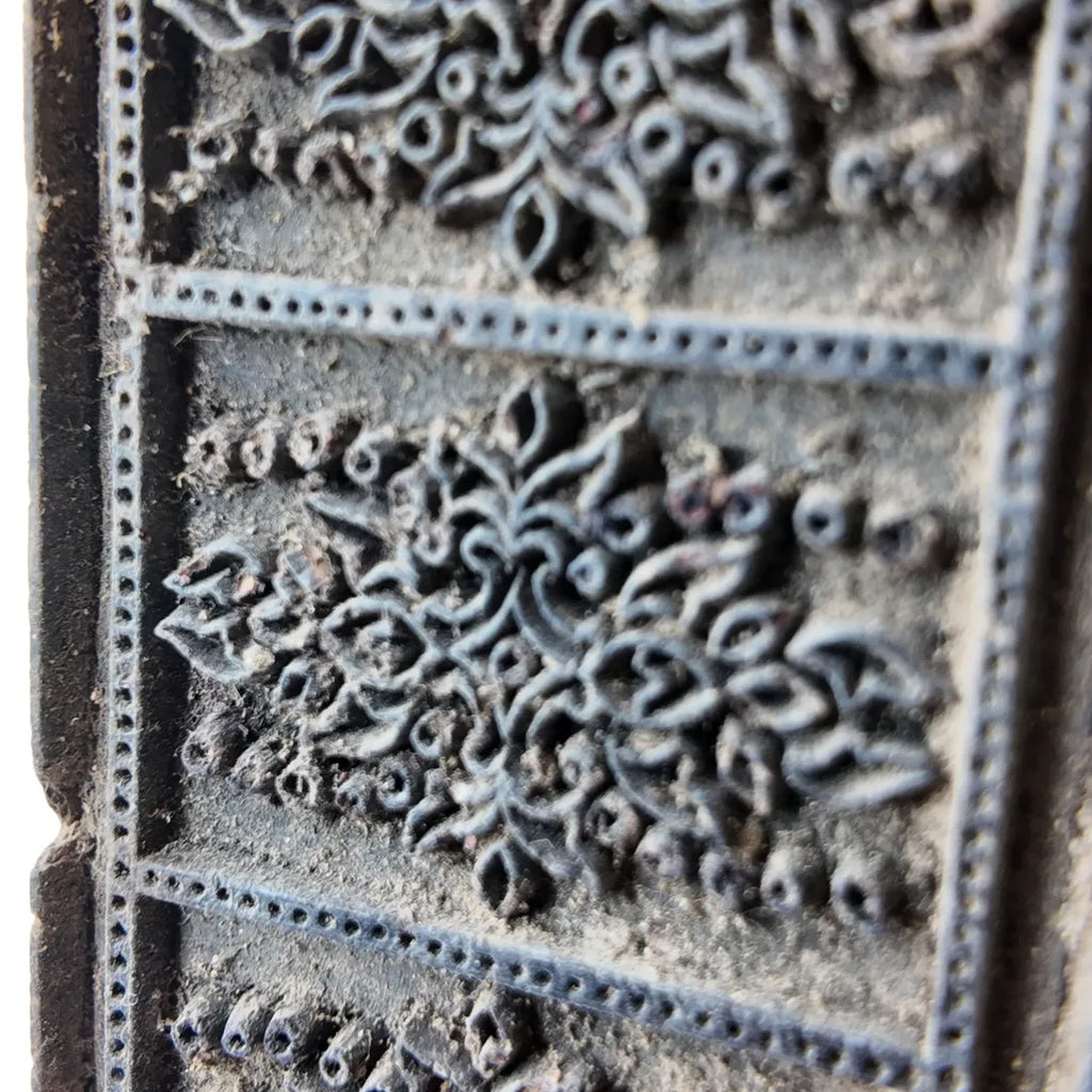 Vintage Wooden Printing Block – Stacked Floral Panel Column