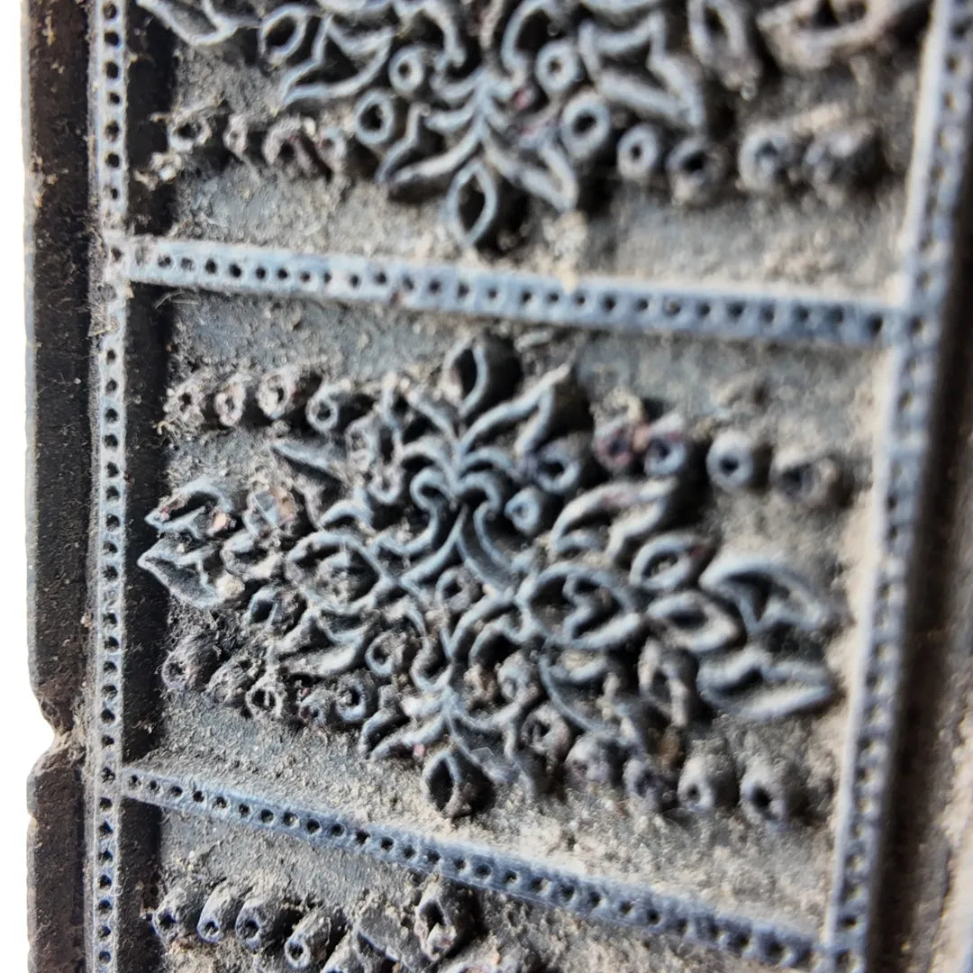 Vintage Wooden Printing Block – Stacked Floral Panel Column