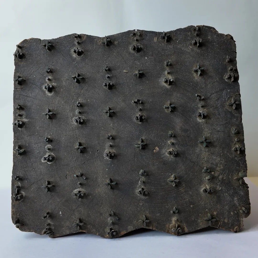 Vintage Hand-Carved Wooden Printing Block – Cross Bud Grid