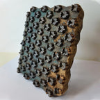 Vintage Hand-Carved Wooden Printing Block – Teal Star Bud Grid