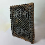 Vintage Hand-Carved Wooden Printing Block – Twin Rosette Checkerboard Panel