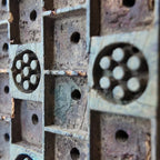 Vintage Hand-Carved Wooden Printing Block – Dot Rosette Lattice Grid