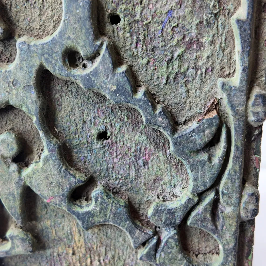 Vintage Hand-Carved Wooden Printing Block – Abstract Open Floral Carving