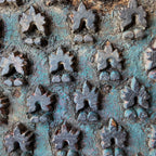 Vintage Hand-Carved Wooden Printing Block – Teal Trefoil Buti Grid
