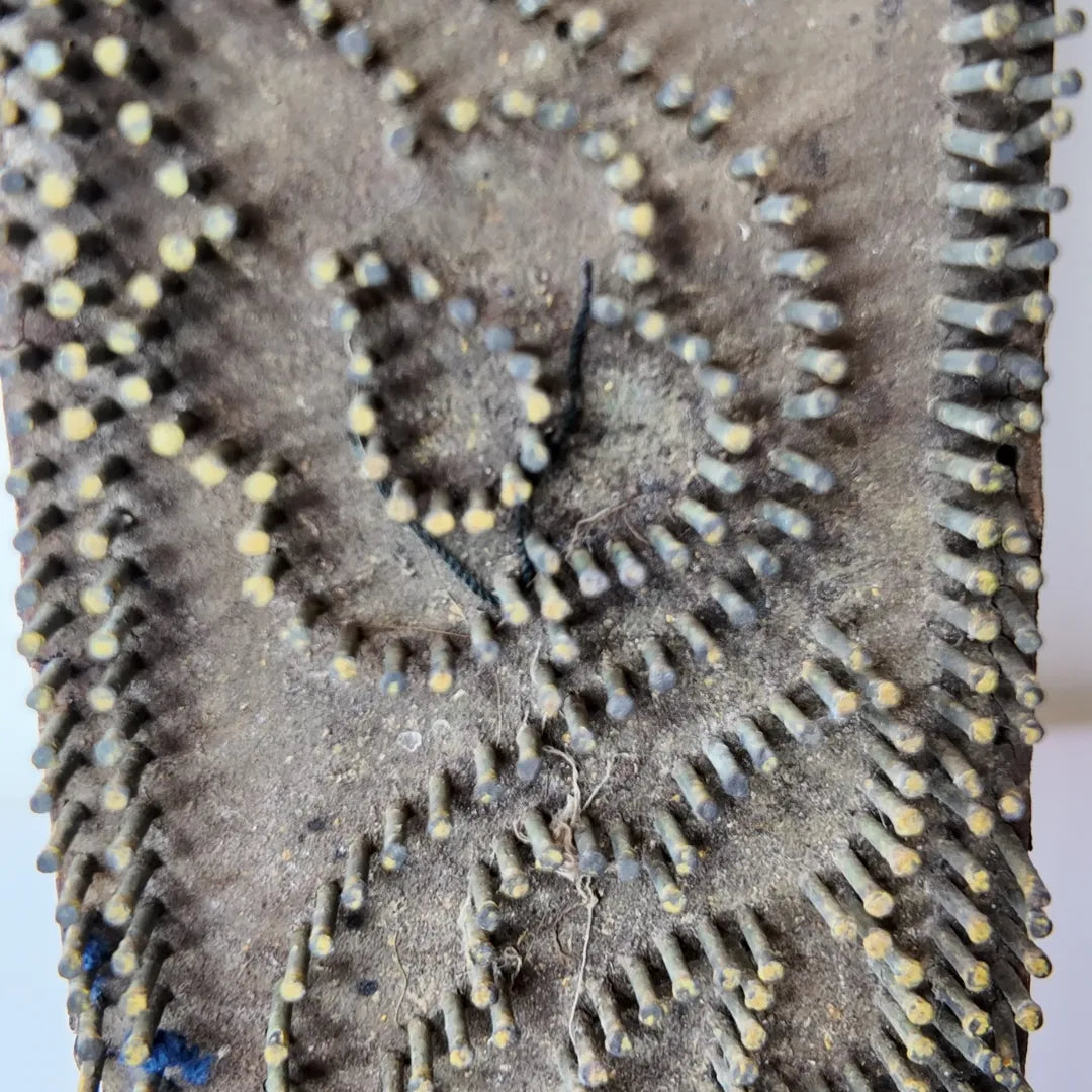 Vintage Indian Brass-Pin Wooden Printing Block – Nailhead Paisley Vine Border