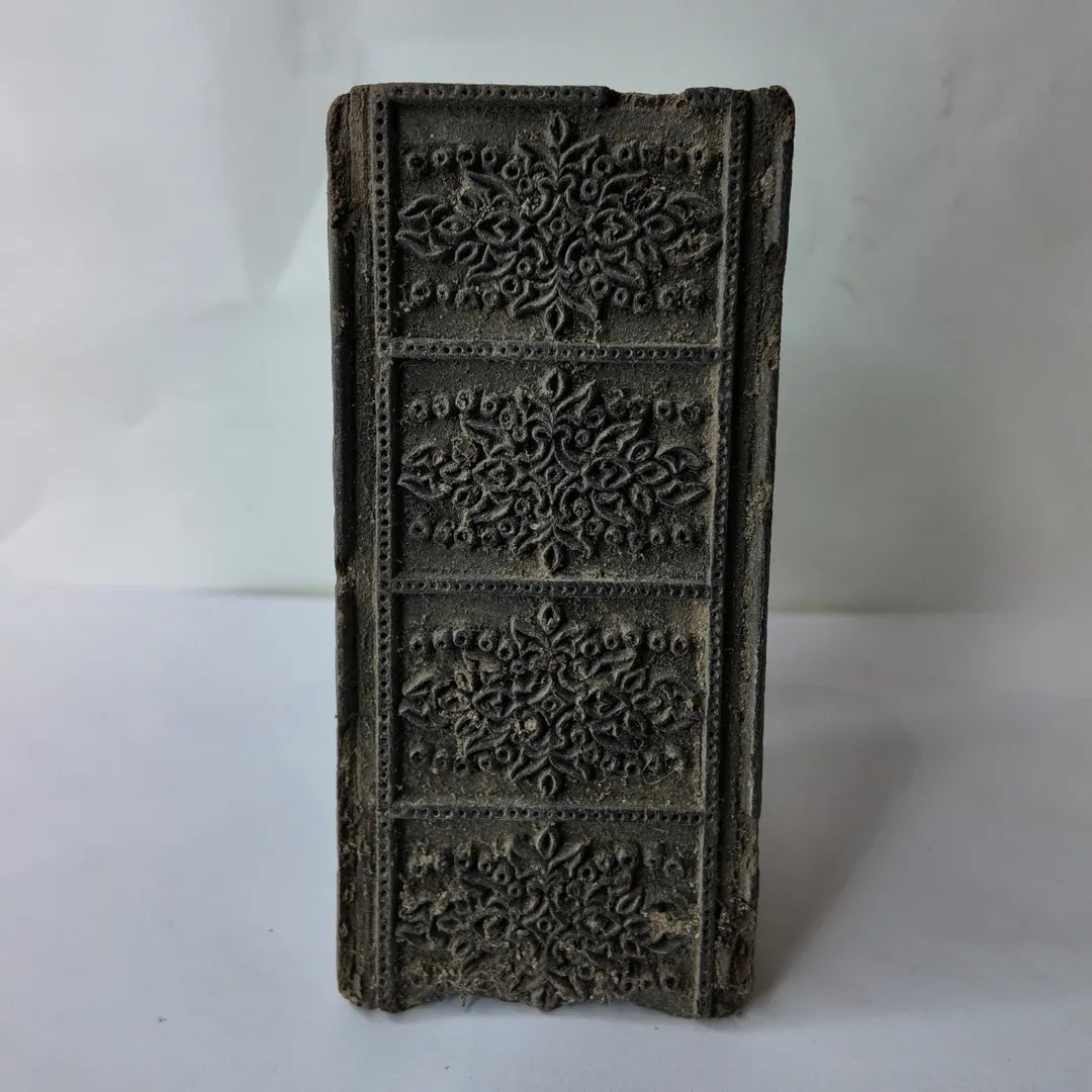 Vintage Wooden Printing Block – Stacked Floral Panel Column
