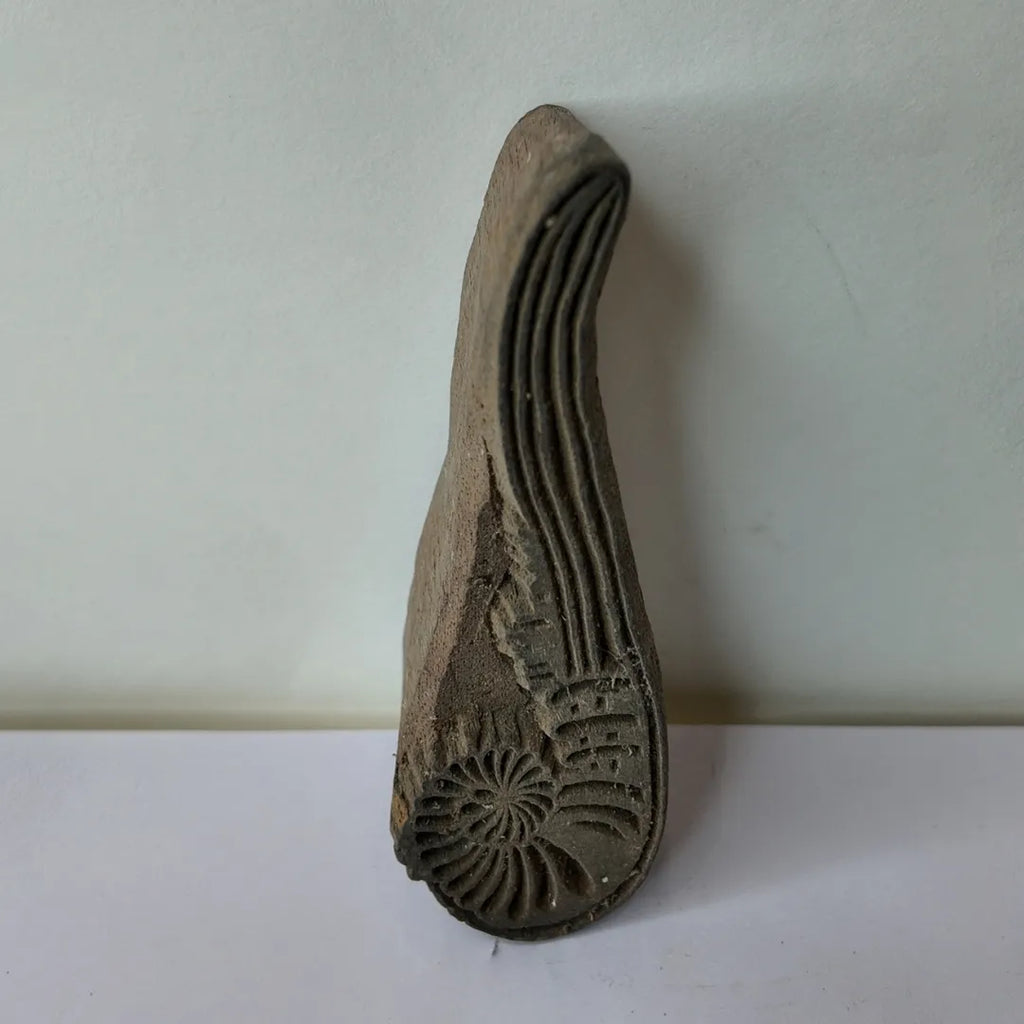 Vintage Wooden Printing Block – Spiral Shell Paisley Form