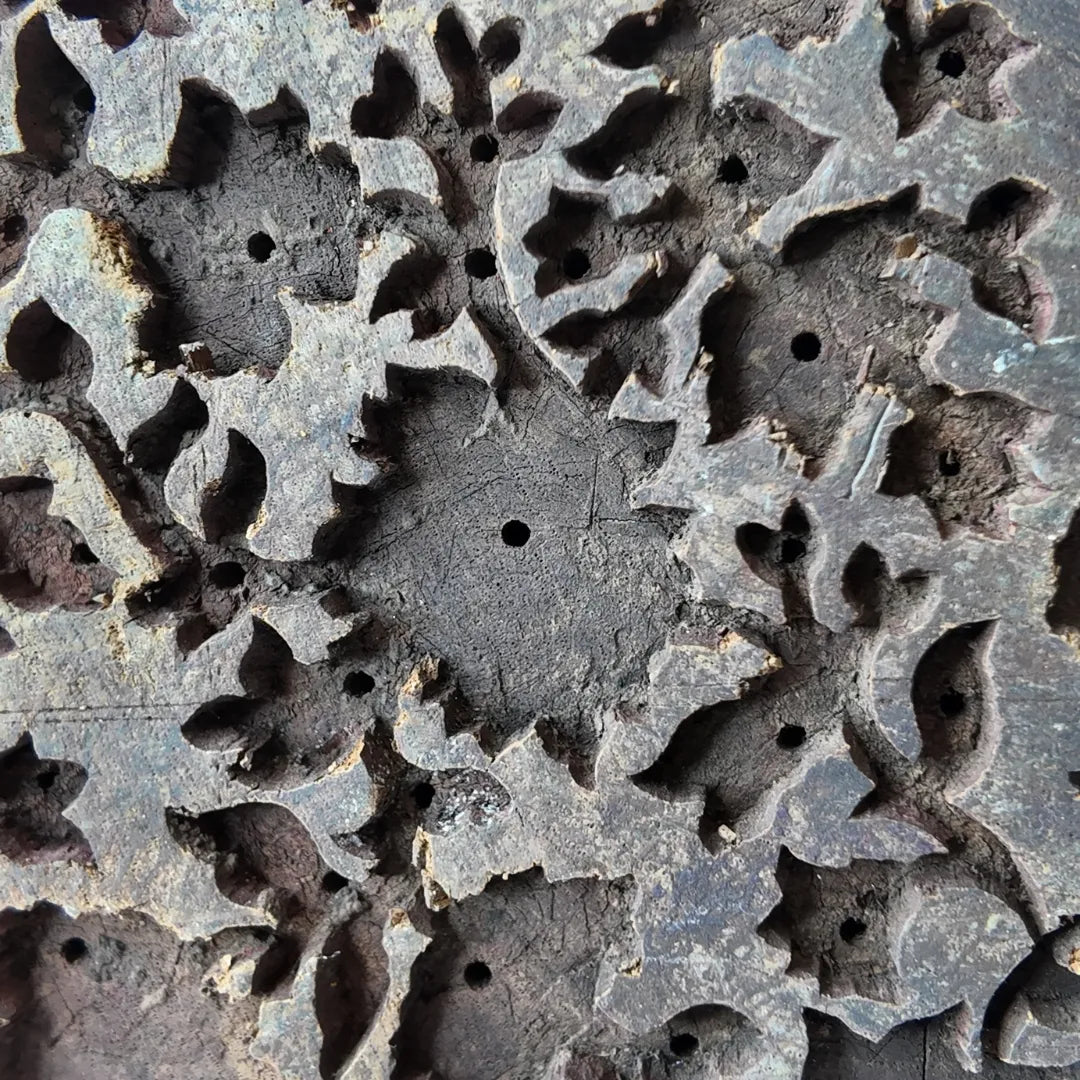 Vintage Hand-Carved Wooden Printing Block – Openwork Floral Vine Panel