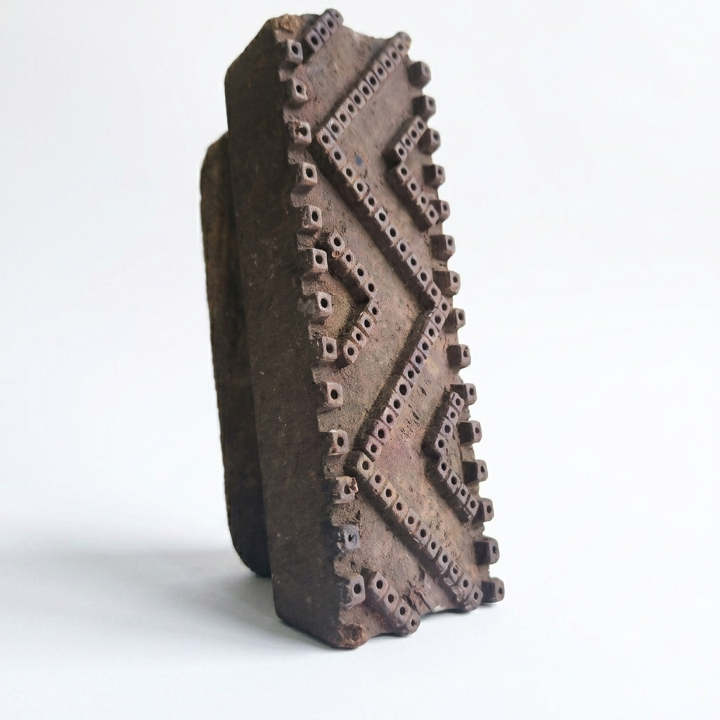 Vintage Hand-Carved Wooden Printing Block – Chevron Zigzag Border