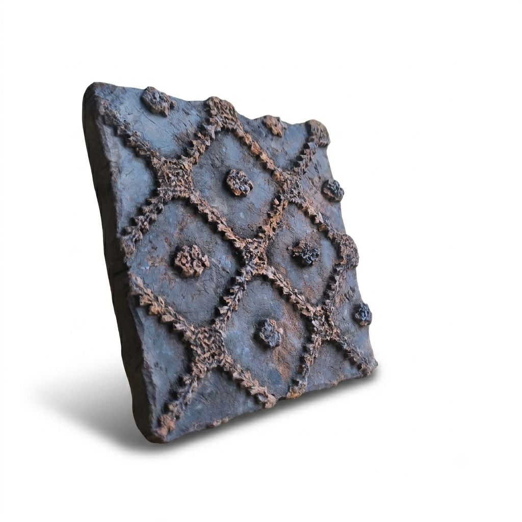 Vintage Hand-Carved Wooden Printing Block – Diamond Trellis Design