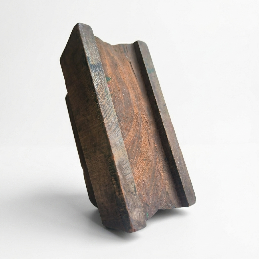 Vintage Hand-Carved Wooden Printing Block – Minimalist Grooved Design