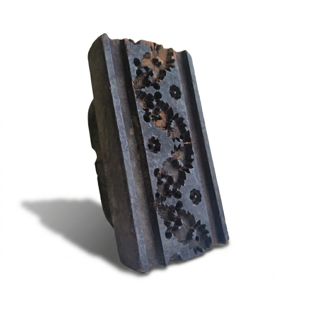 Vintage Wooden Block Print Stamp | Fluted Floral Border Carving