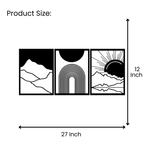Artrooms Day & Night Scenery 3 Piece Metal Wall Art - Wall Decoration | Wall Hanging (27x12 inch) | Black Matte Finish