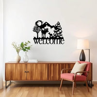 Artrooms Welcome Metal Wall Art - Wall Decoration | Wall Hanging (24x18 inch) | Black Matte Finish