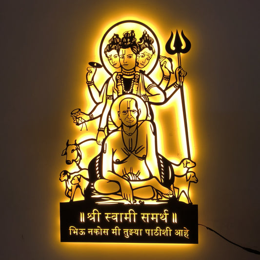 Artrooms swami ani datta maharaj Metal Wall Art With Light | Wall Decoration | Wall Hanging (18x24 inch) | Black Matte Finish