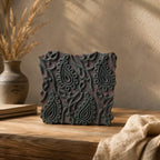 Vintage Hand-Carved Wooden Printing Block – Scalloped Paisley Grid