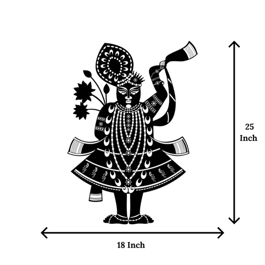 Artrooms Shreenath Ji Metal Wall Art - Wall Decoration | Wall Hanging (18x25 inch) | Black Matte Finish