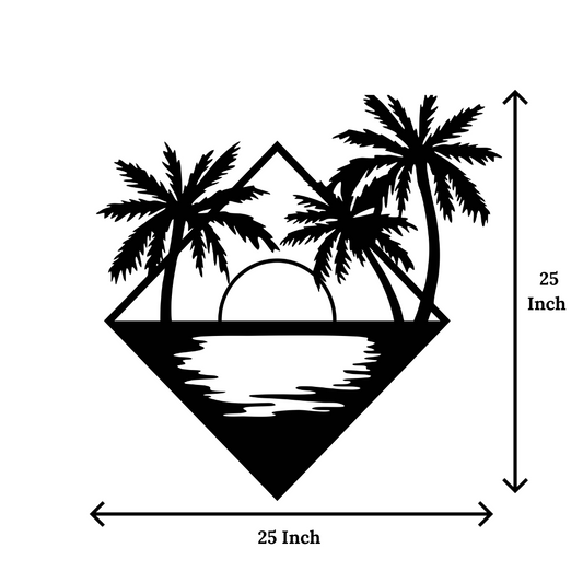 Artrooms Sunset Metal Wall Art - Wall Decoration | Wall Hanging (25x25 inch) | Black Matte Finish