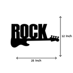 Artrooms Word Rock With Guitar Metal Wall Art - Wall Decoration | Wall Hanging (25x12 inch) | Black Matte Finish