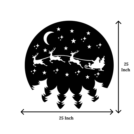 Artrooms Raindeer's with Santa Claus Metal Wall Art - Wall Decoration | Wall Hanging (25x25 inch) | Black Matte Finish