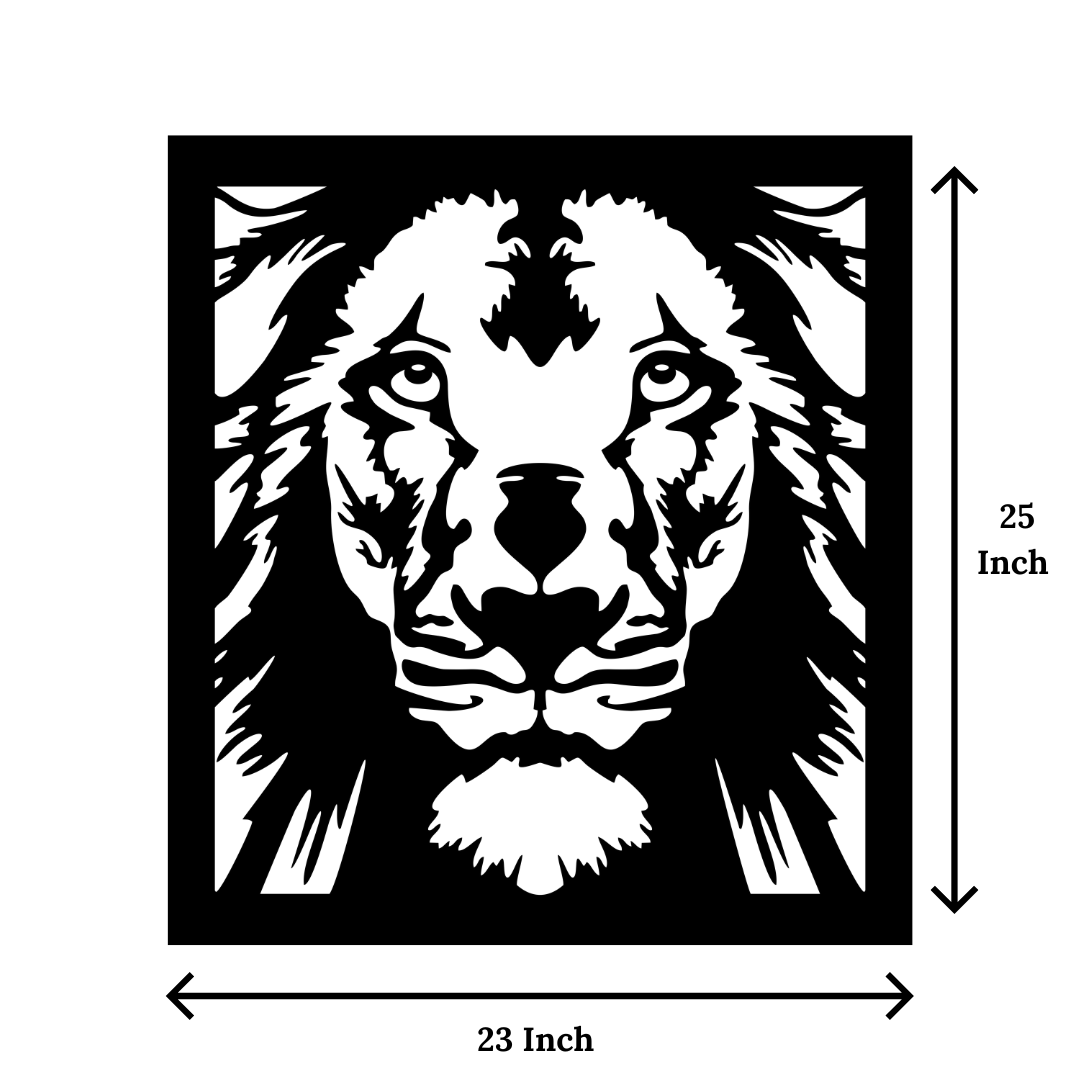 Artrooms Lion Metal Wall Art - Wall Decoration | Wall Hanging (23x25 inch) | Black Matte Finish