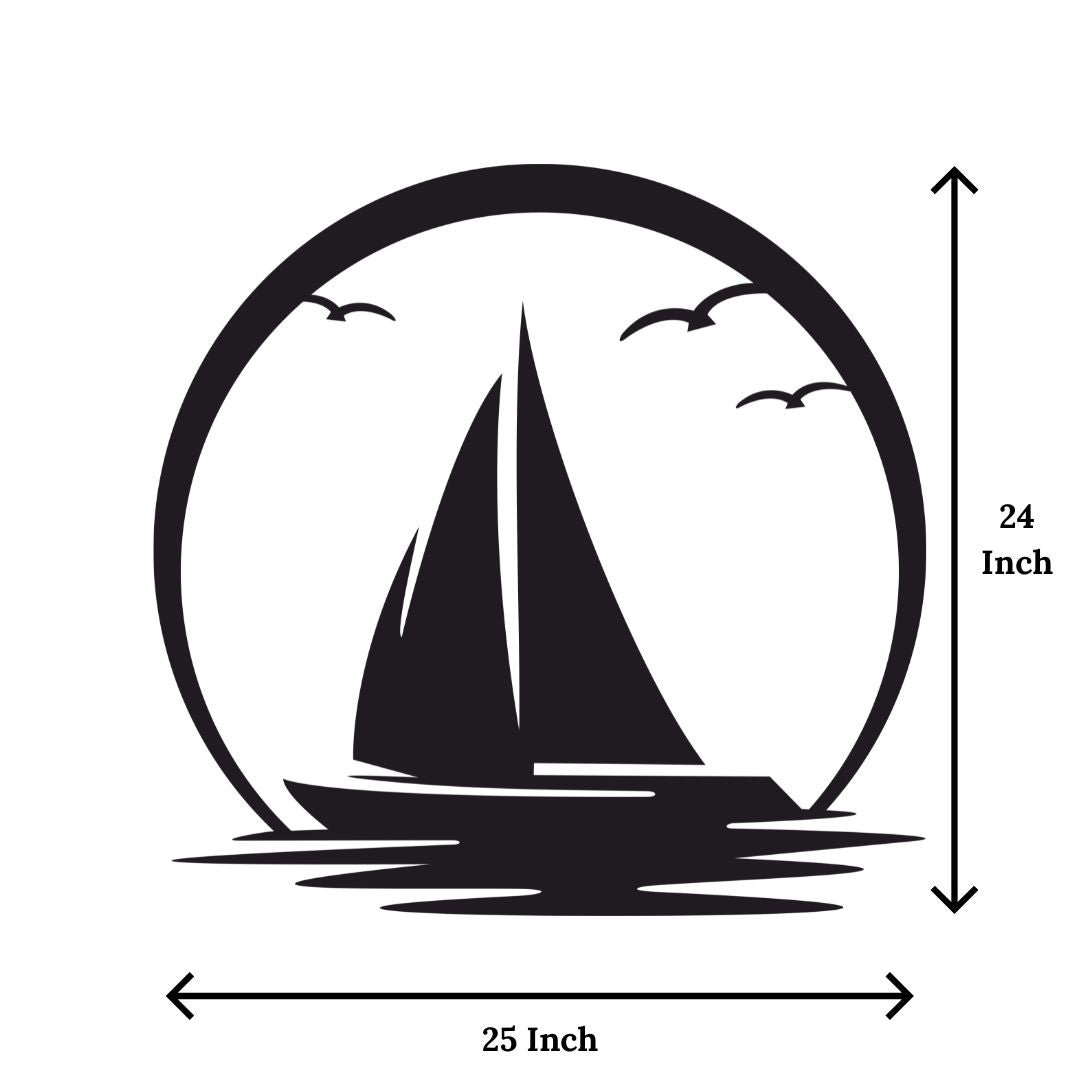 Artrooms Sailboat Metal Wall Art - Wall Decoration | Wall Hanging (24x25 inch) | Black Matte Finish