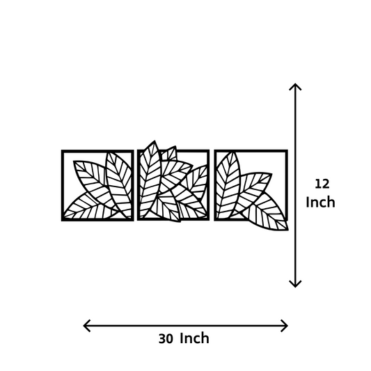 Artrooms Leaf Metal Wall Art - Wall Decoration | Wall Hanging (30x12 inch) | Black Matte Finish