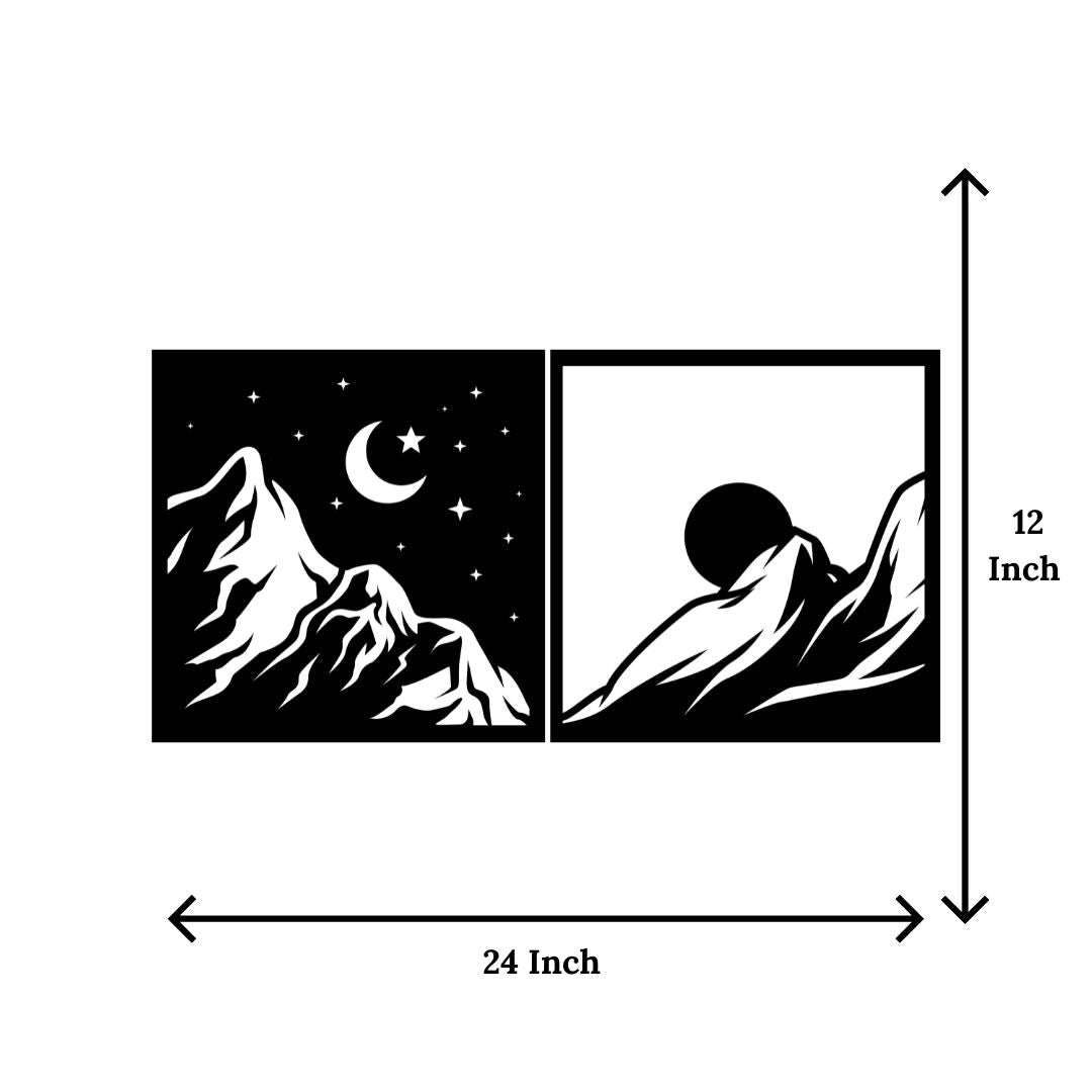 Artrooms Sun And Moon Metal Wall Art - Wall Decoration | Wall Hanging (12x24 inch) | Black Matte Finish