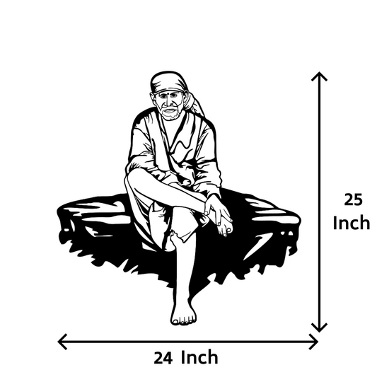Artrooms Sai Baba Metal Wall Art - Wall Decoration | Wall Hanging (24x25 inch) | Black Matte Finish