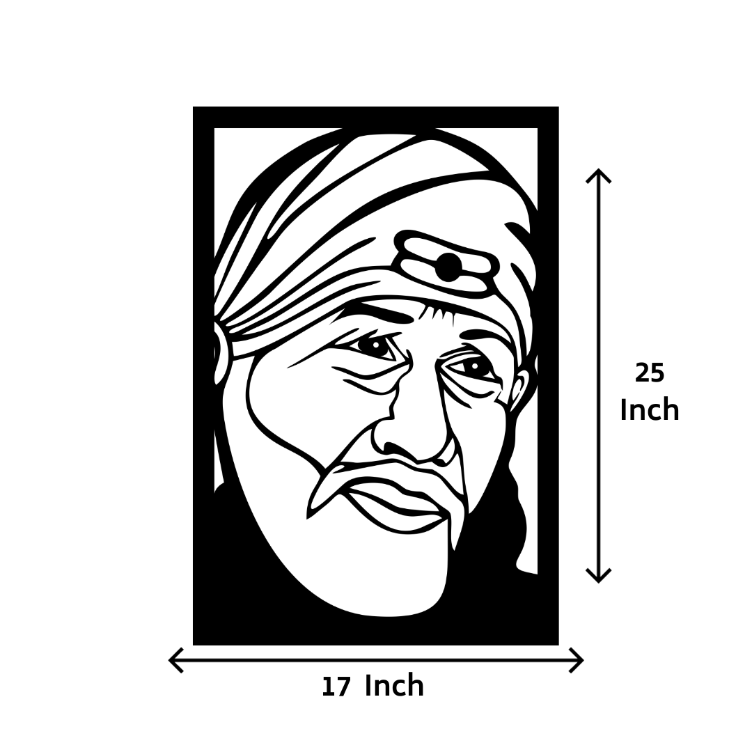 Artrooms Sai Baba Metal Wall Art - Wall Decoration | Wall Hanging (17x25 inch) | Black Matte Finish