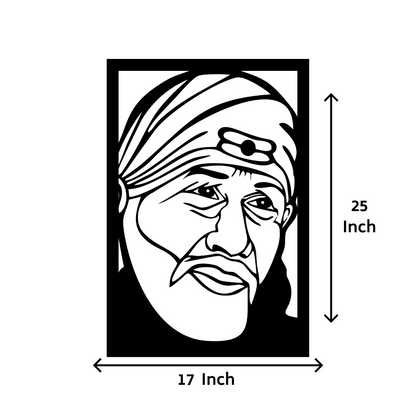 Artrooms Sai Baba Metal Wall Art - Wall Decoration | Wall Hanging (17x25 inch) | Black Matte Finish