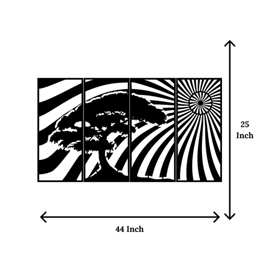 Artrooms Tree Metal Wall Art - Wall Decoration | Wall Hanging (44x25 inch) | Black Matte Finish