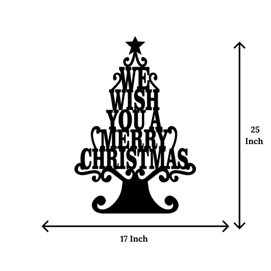 Christmas Tree Metal Wall Art - Wall Decoration | Wall Hanging (17x25 inch) | Black Matte Finish