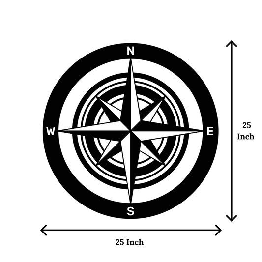 Artrooms Compass Metal Wall Art - Wall Decoration | Wall Hanging (25x25 inch) | Black Matte Finish