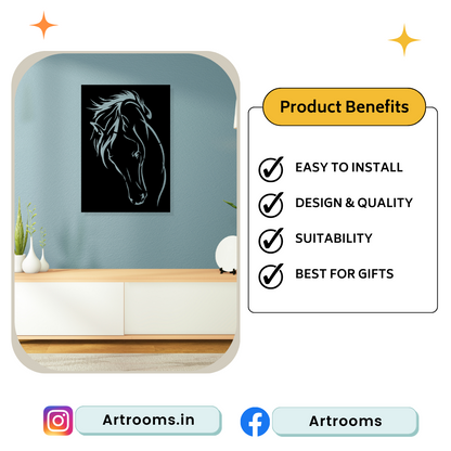 Artrooms Horse Metal Wall Art - Wall Decoration | Wall Hanging (17x25 inch) | Black Matte Finish