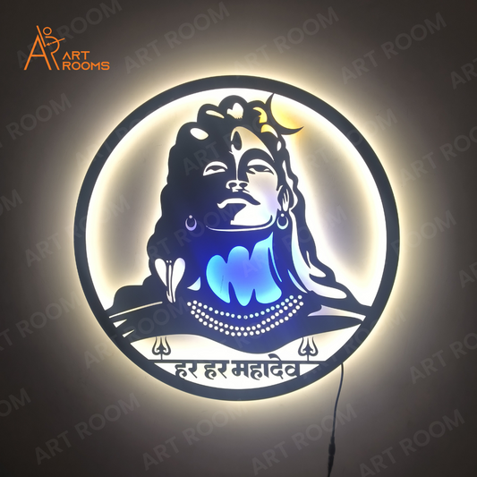 Adiyogi LED Metal Wall Art with Light – Backlit Lord Shiva Wall Hanging Decor