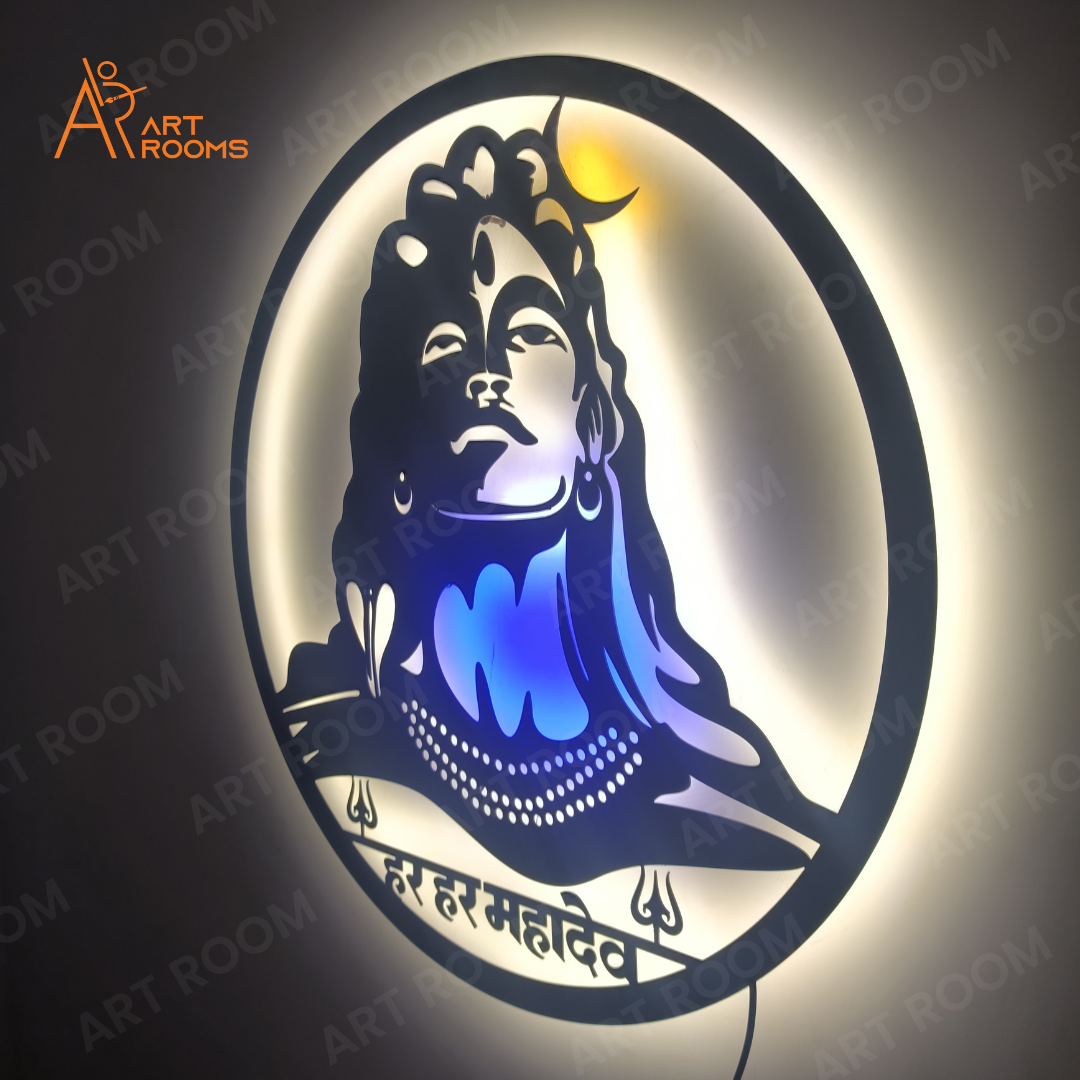 Adiyogi Metal Wall Art with LED Backlight – Side View of Shiva Wall Hanging