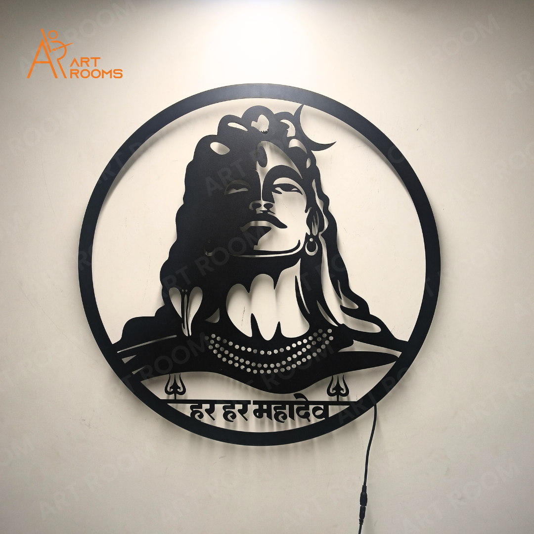 Adiyogi Metal Wall Art – Black Finish Shiva Wall Hanging for Home Decor
