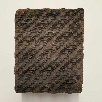 Hand-carved antique Indian wooden printing block with diagonal lattice design