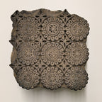 Antique Indian wooden printing block with hand-carved mandala floral circular pattern