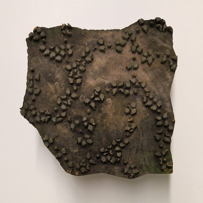 Rustic Indian printing block featuring hand-carved vine and leaf-inspired clusters