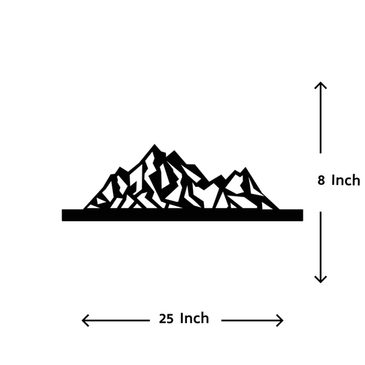 Artrooms Mountain Metal Wall Art - Wall Decoration | Wall Hanging (8x25 inch) | Black Matte Finish