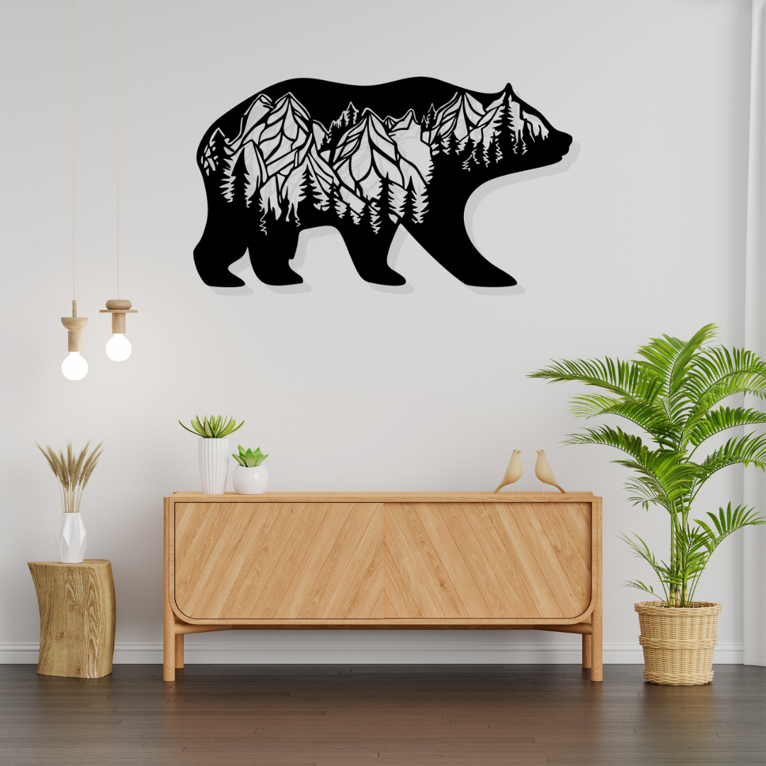 Artrooms Bear Metal Wall Art - Wall Decoration | Wall Hanging (25x13 inch) | Black Matte Finish