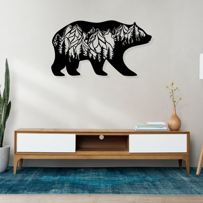 Artrooms Bear Metal Wall Art - Wall Decoration | Wall Hanging (25x13 inch) | Black Matte Finish