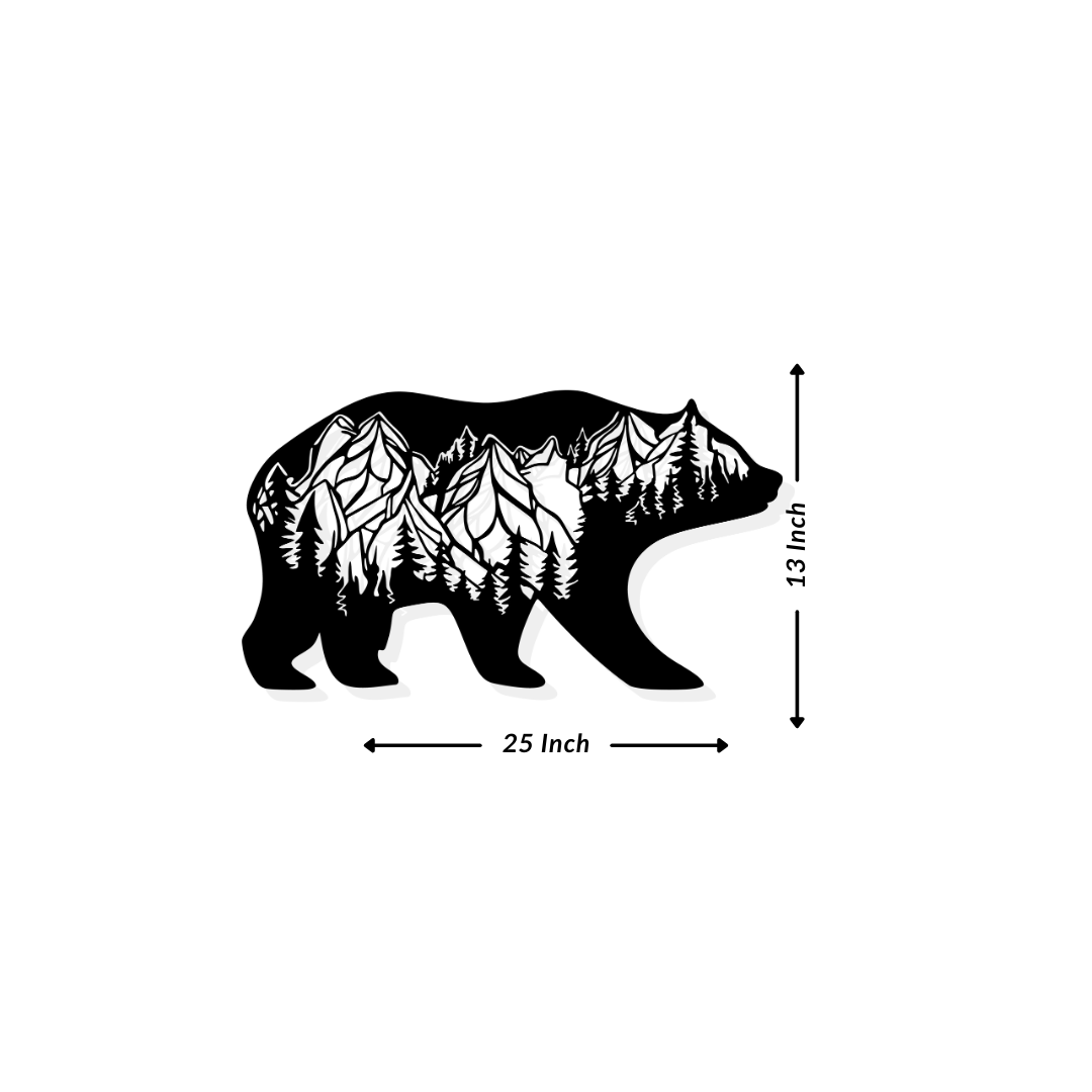 Artrooms Bear Metal Wall Art - Wall Decoration | Wall Hanging (25x13 inch) | Black Matte Finish