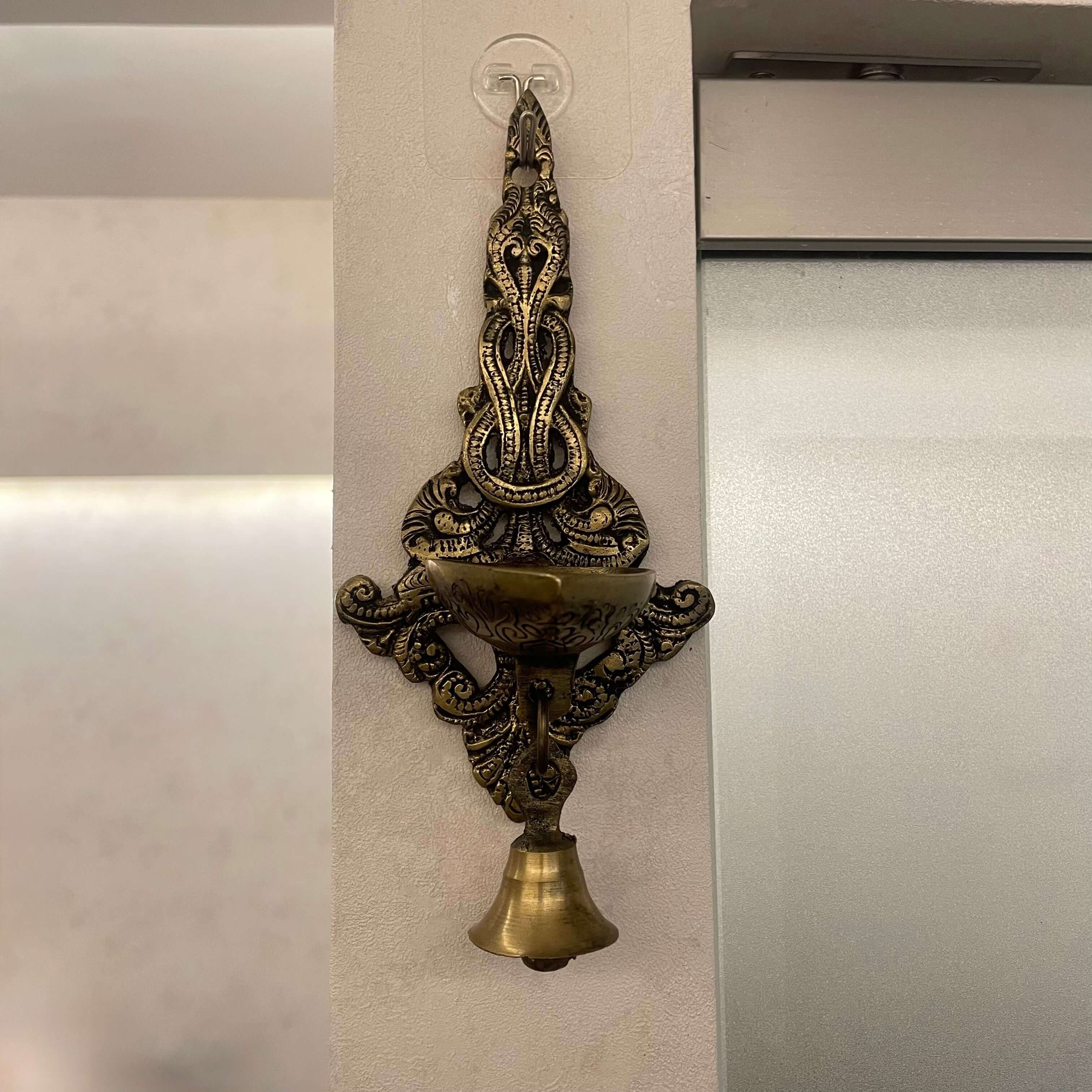 Brass Hanging Diya with Bell for Pooja