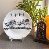 Artrooms Bullock Carts In the Warli Village Ceramic Hand Painted Warli Art - Wall Decor Plates