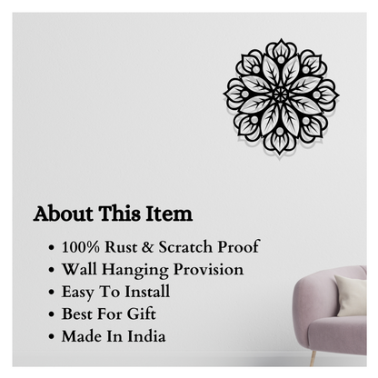 Artrooms Floral Metal Wall Art - Wall Decoration | Wall Hanging (25x25 inch) | Black Matte Finish